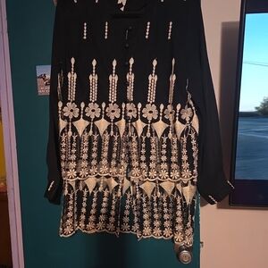 Chic Black and Cream Floral Women's Blouse